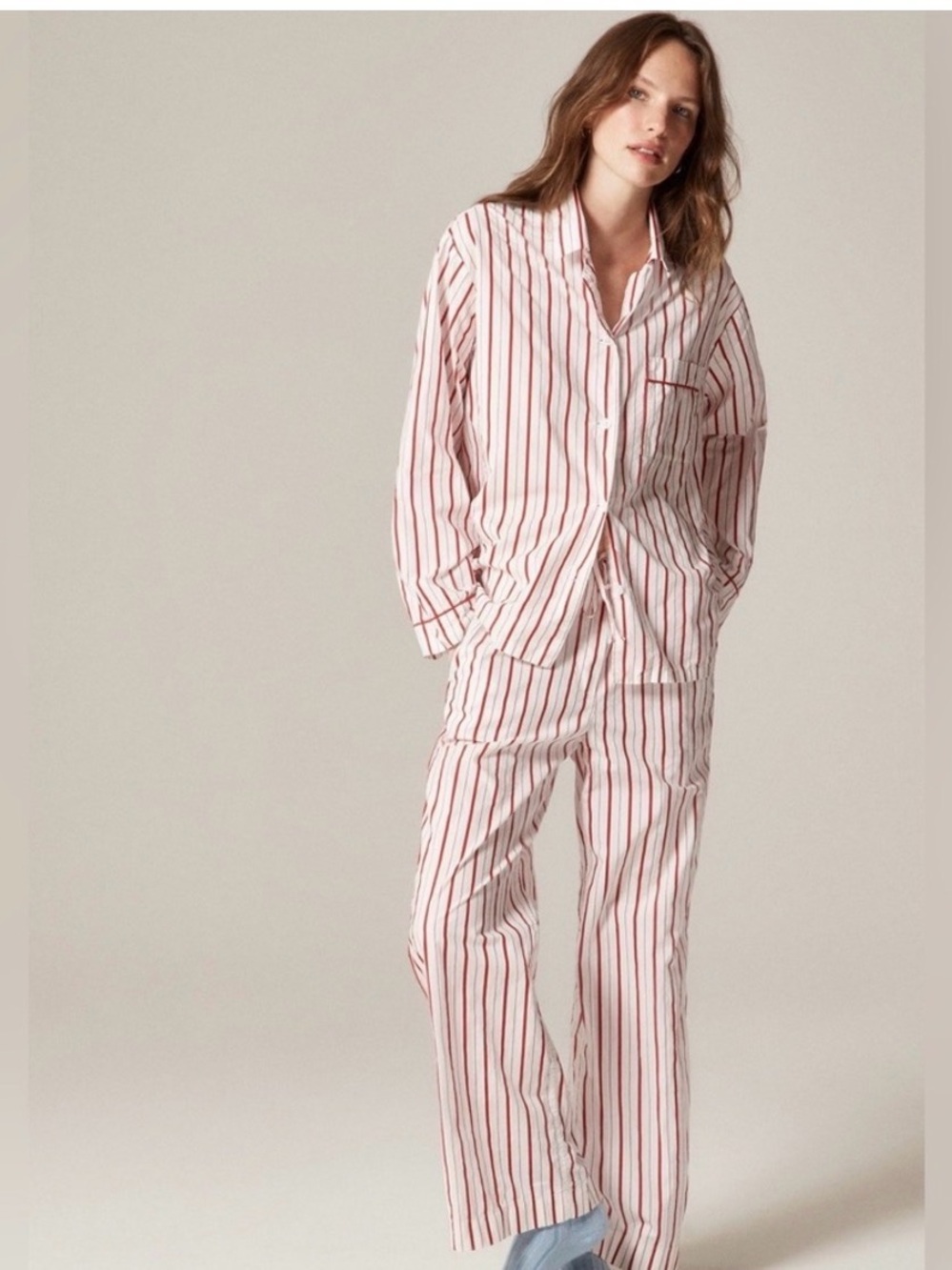NWT J.Crew Cotton Poplin
Long Sleeve Pajama  Set in Peppermint Stripe